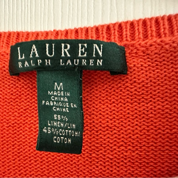 Lauren Ralph Lauren Women's Long Sleeve Orange Floral Knit Sweater, Size Medium - Picture 6 of 9